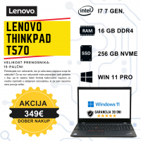 AKCIJA Lenovo ThinkPad  T570 INTEL CORE I7-7600U CPU, WIFI, 256 GB NVMe, 16 GB RAM, 15.6,  WIN 10 PRO, HD Graphics 620, rabljen